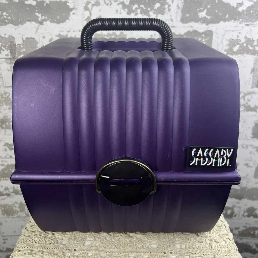 Vtg 90s Sassaby XL Travel Makeup Case Purple Black Model 103 Deluxe Plus 3 Tier